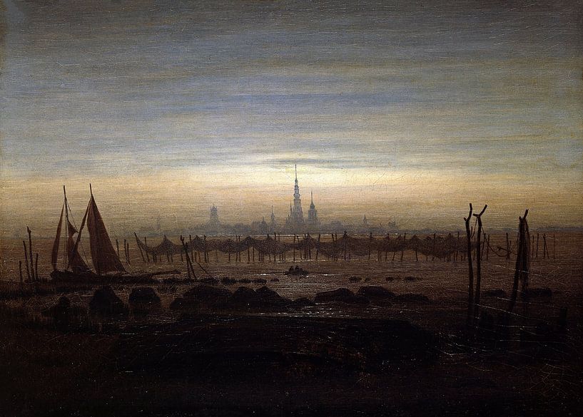 Greifswald in moonlight, Caspar David Friedrich - 1817 by Het Archief