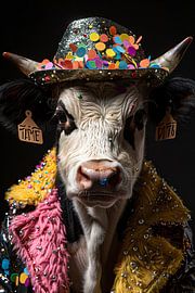 Funny Birthday With Cow In 60s Disco Fashion by Poster Art Shop