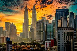 View of the centre of Kuala Lumpur in Malasia with the Petronas Towers at dawn by Dieter Walther