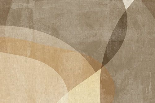 Taupe en beige abstracte vormen op linnen