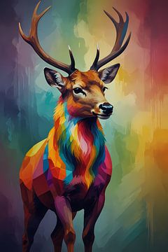 Geometric Colourful Deer in Abstract Style by De Muurdecoratie