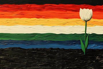 Abstracte kleurrijke tulp schilderij van De Muurdecoratie
