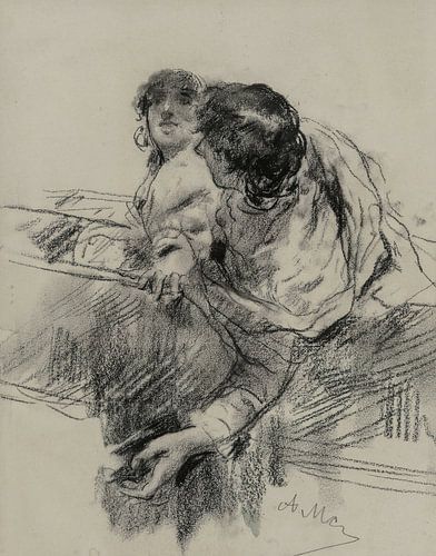 Antonio Mancini - Paar in een boot, man leunt over de rand