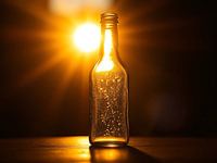 Glass bottle with letter under the Golden Light