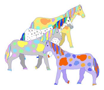 Quatre chevaux-souris multicolores