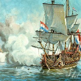 De Tocht naar Chatham in juni 1667 van Maritiem Schilder Arnold de Lange