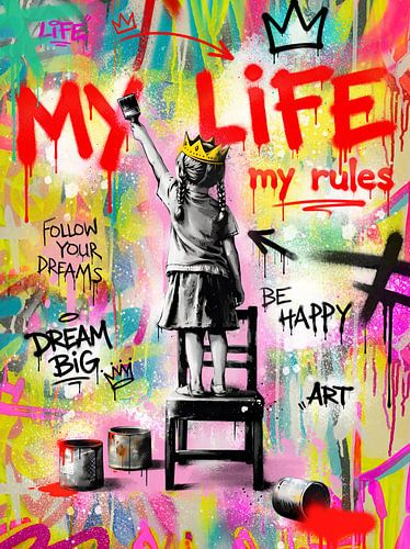 NO AI - Colourful Pop Art Wall Art for the Living Room | Modern Canvas Prints | Urban Canvas Art | Statement Decorative Artwork for Girls: Bank Style, Pippi, Red, Punk