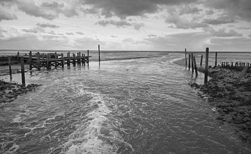 Slufter Texel de pompen staan aan in zwart wit. van Jose Lok