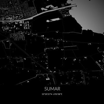 Carte en noir et blanc de Sumar, Fryslan. sur Rezona