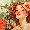 Femme élégante dans un jardin de fleurs style Alphonse Mucha sur Jan Bechtum