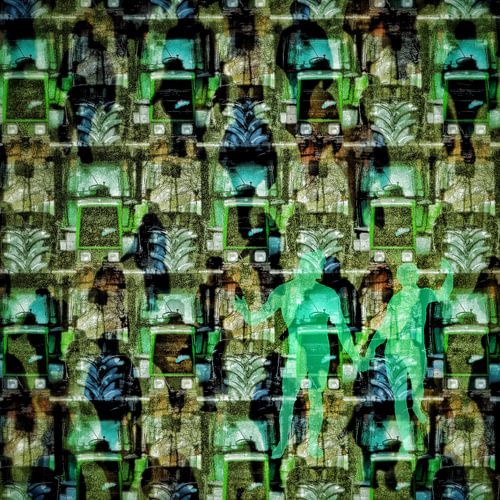 Trekkers blokkeren het paradijs - digitale collage