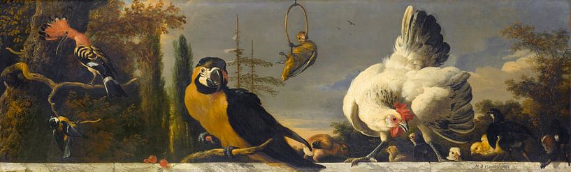 Vögel auf einer Balustrade - Melchior d'Hondecoeter von Diverse Meesters
