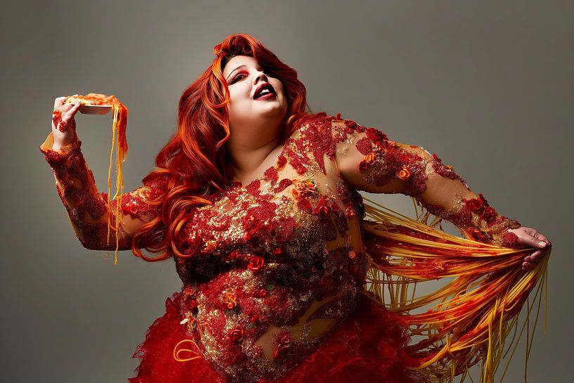 woman eats spaghetti by Egon Zitter