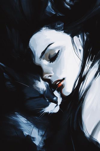 Serenity and Protection | Sleeping Woman with Cat