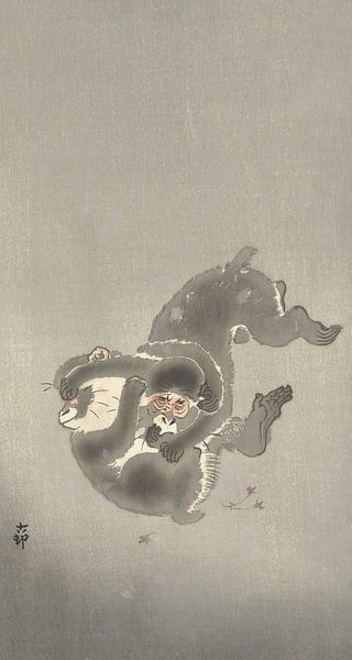 Ohara Koson - Two playing monkeys (edited) by Peter Balan