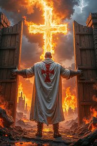 Dark Fantasy Wandbild: CRUCIVIA - Ein Kreuzritter öffnet das Tor zum Kreuz