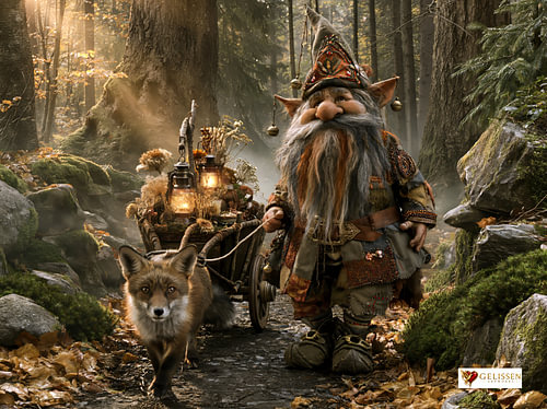 Gnome mit Fuchs im Wald von Gelissen Artworks