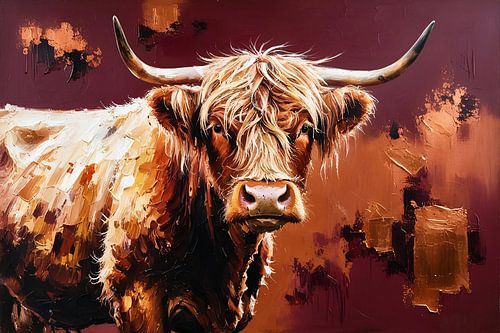 Expressieve Schotse Hooglander schilderij