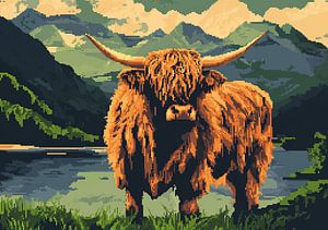 Schottisches Hochlandrind - Pixel Art