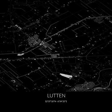 Schwarz-weiße Karte von Lutten, Overijssel. von Rezona