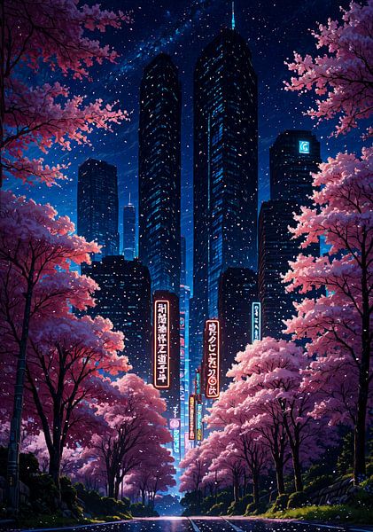 Sakura Cherry Blossom Cityscape Japon par Ruzerin