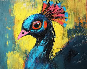 Vogel Geel | Vogel met Kleurrijke Kuif van ARTEO Schilderijen