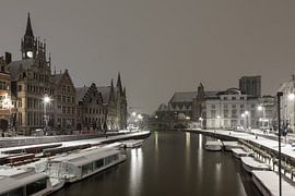 During snowfall at the Graslei of Ghent by Marcel Derweduwen