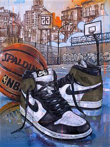 Nike air Jordan 1 Retro High 'Dark Mocha' schilderij van Jos Hoppenbrouwers
