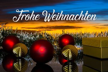 Weihnachtskarte mit Weihnachtsgrüßen und weihnachtlicher Dekor von Udo Herrmann