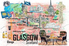 Glasgow Schottland Illustrierte Reisekarte mit Straßen und Highlights von Markus Bleichner