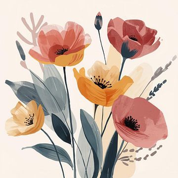 Colorful abstrak flowers Warm Harmony by BloomsArt