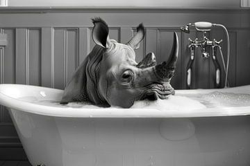 Nashorn in der Badewanne - Ein einzigartiges Badezimmerbild für Ihr WC von Felix Brönnimann