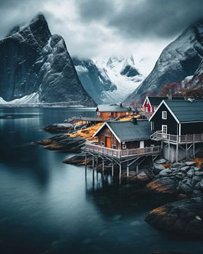 Huizen aan de fjord van fernlichtsicht