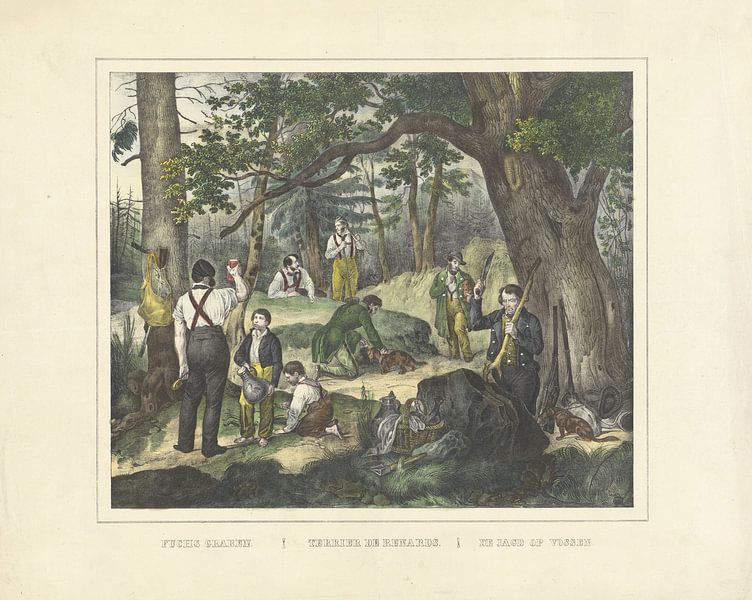 Fuchs graben. / Terrier de renards. / Die Jagd auf Füchse, Firma Joseph Scholz, 1829 - 1880 von Gave Meesters