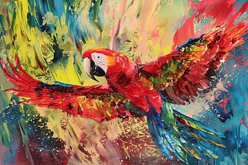 Kleurrijke abstracte schilderij van een papegaai van De Muurdecoratie