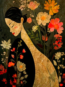 Modern collage of a woman with flowers