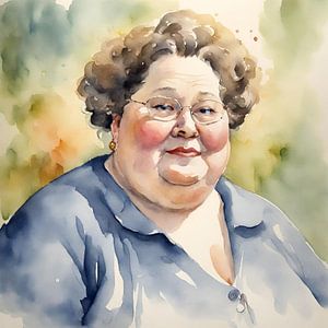 Gemütliche Dame mit Locken und Brille