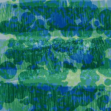 Modern abstract minimalistisch landschap in groen en blauw. van Dina Dankers