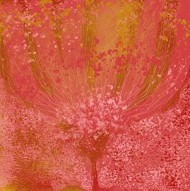 Abstracte bloem. Modern botanisch in rood, roze, goud en wit van Dina Dankers