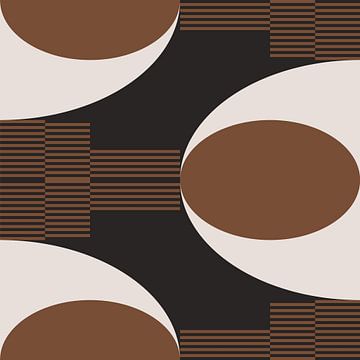 Retro Geometrische Abstractie. Moderne kunst in bruin, wit, zwart nr. 5 van Dina Dankers