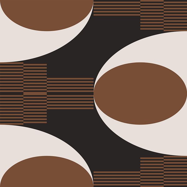 Geometrische Retro-Abstraktion. Moderne Kunst in braun, weiß, schwarz Nr. 5 von Dina Dankers