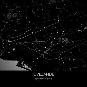 Carte en noir et blanc d'Ovezande, en Zélande. sur Rezona