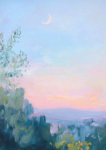 Maan Abstract Zee Landschap Pastel