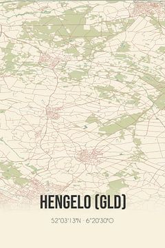Vintage landkaart van Hengelo (Gld) (Gelderland) van Rezona