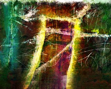 Solitude - abstracte kunst, groen, rood, geel van Nelson Guerreiro