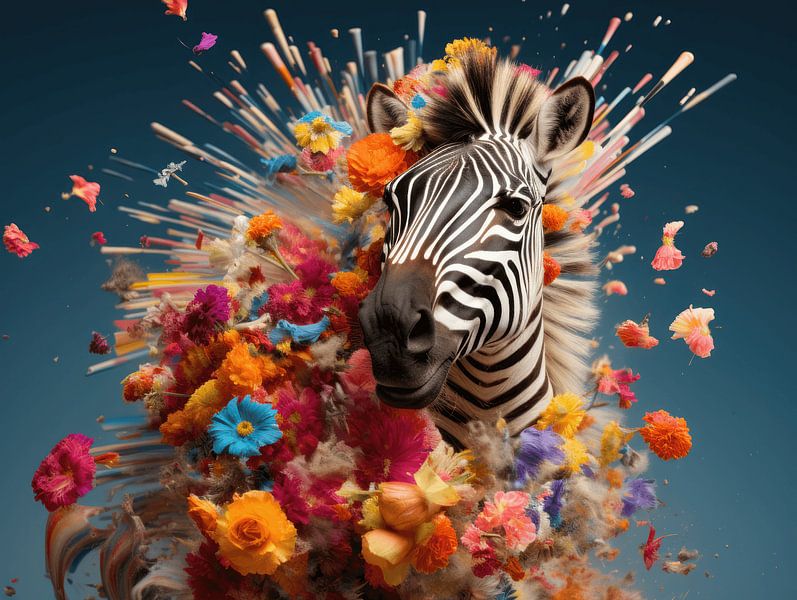 Zebra in Sea of Flowers by Eva Lee