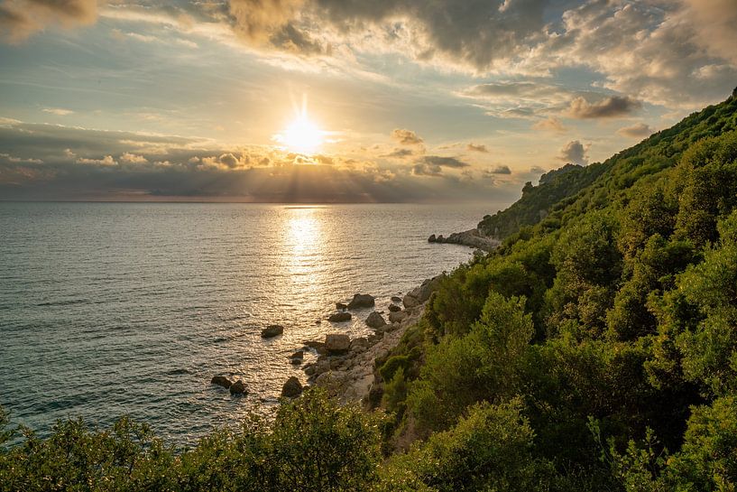 green spaces, blue sea &amp; sunset sky over Corfu by Leo Schindzielorz