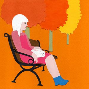 La fille et le chat blanc
