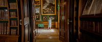 Huisbibliotheek in Paleis Het Loo museum met een kind in raamlicht met aandacht kijkend naar kunstwerken