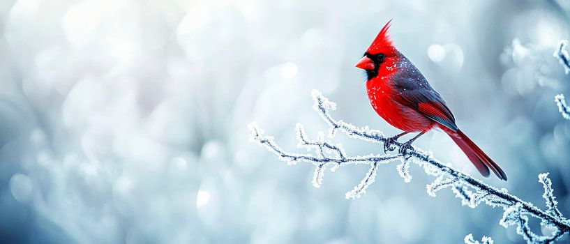 Bright red bird in the winter forest by Poster Art Shop